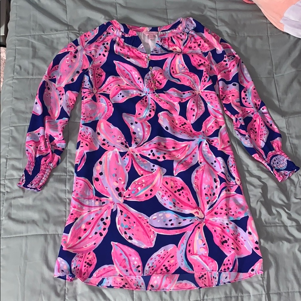Lily Pulitzer floral chiffon cuffed sleeve dress